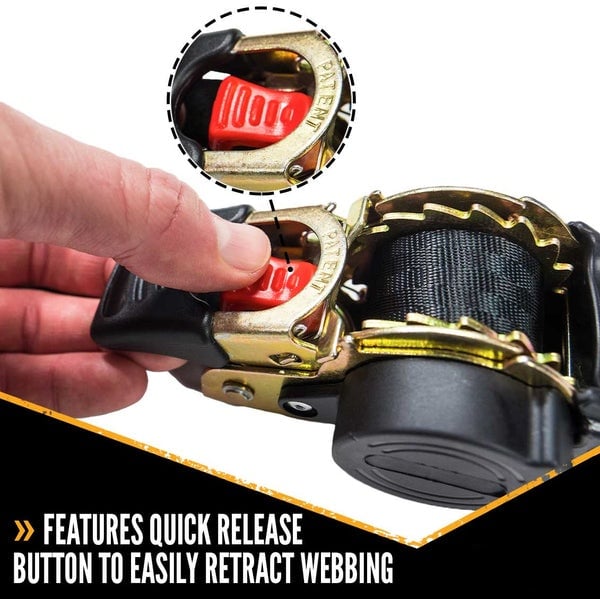 Pack of 04 - Retractable Auto Ratchet Strap with RAIL BRACKET BUNDLE