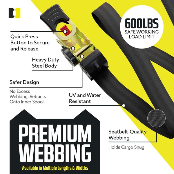 Pack of 04 - Retractable Auto Ratchet Strap with RAIL BRACKET BUNDLE