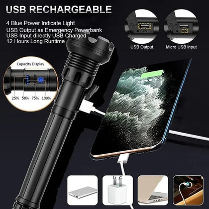 Pack Of 02 -  LED Rechargeable Tactical Laser Flashlight High Lumens