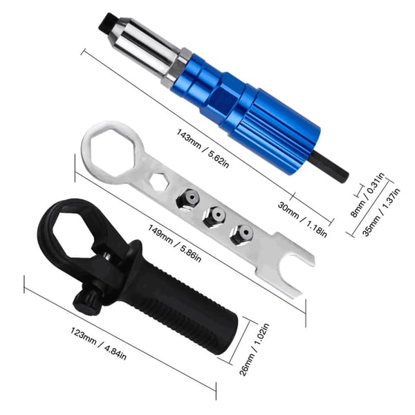 Pack Of 02 - Professional Rivet Gun Adapter Set With 4 Nozzle Screws