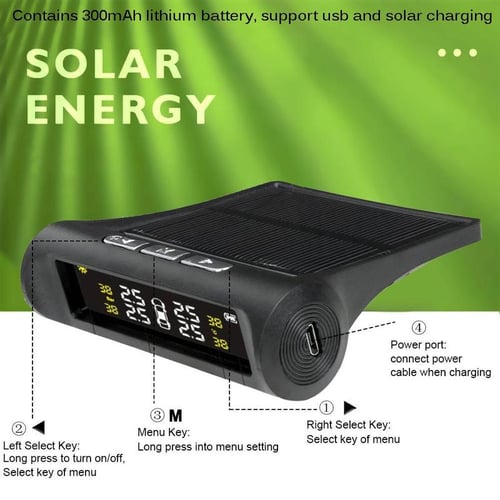 Pack Of 02 -  Solar Power Car Tire Pressure Monitoring Tool