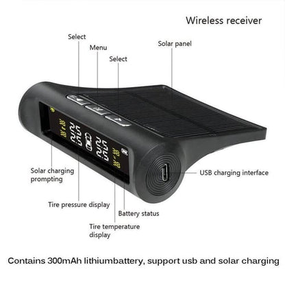 Pack Of 02 -  Solar Power Car Tire Pressure Monitoring Tool