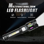 Pack Of 02 - Multifunctional Zoom LED Flashlight with Power Display – 500m Range, USB-C & 4 Lighting Modes