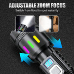 Pack Of 02 - Multifunctional Zoom LED Flashlight with Power Display – 500m Range, USB-C & 4 Lighting Modes